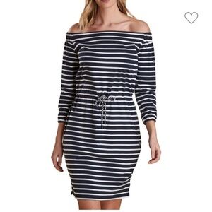 Barbour Navy Striped Off-Shoulder Dress fits size 16